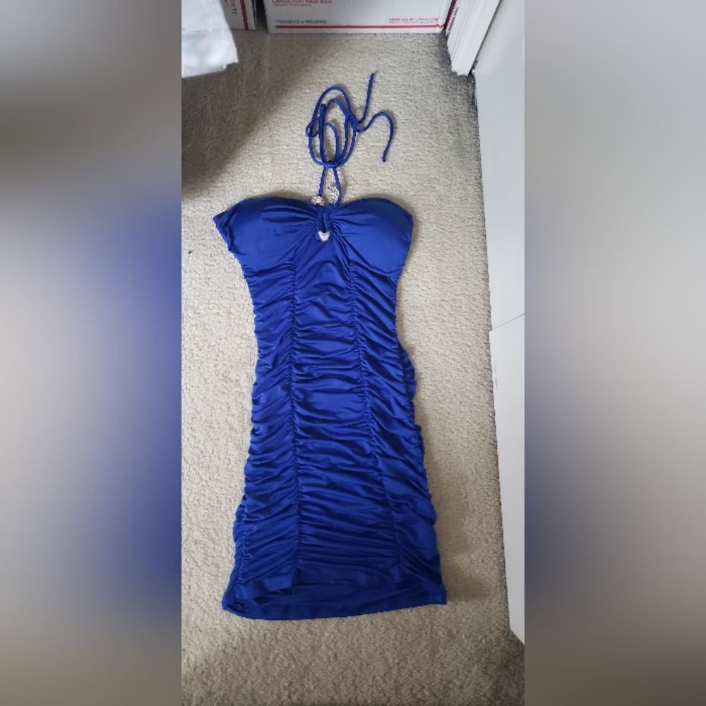 Sexy Blue Rugged Halter Dress - Picture 1 of 3